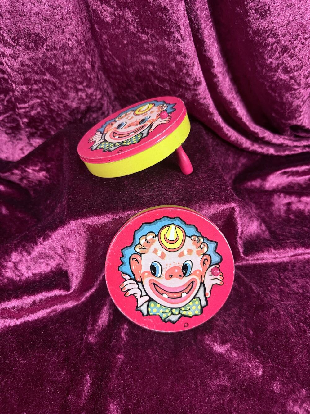 Vintage Tin Ratchet Noisemaker Set – T. Cohn Clown Party Crank Novelty Pair